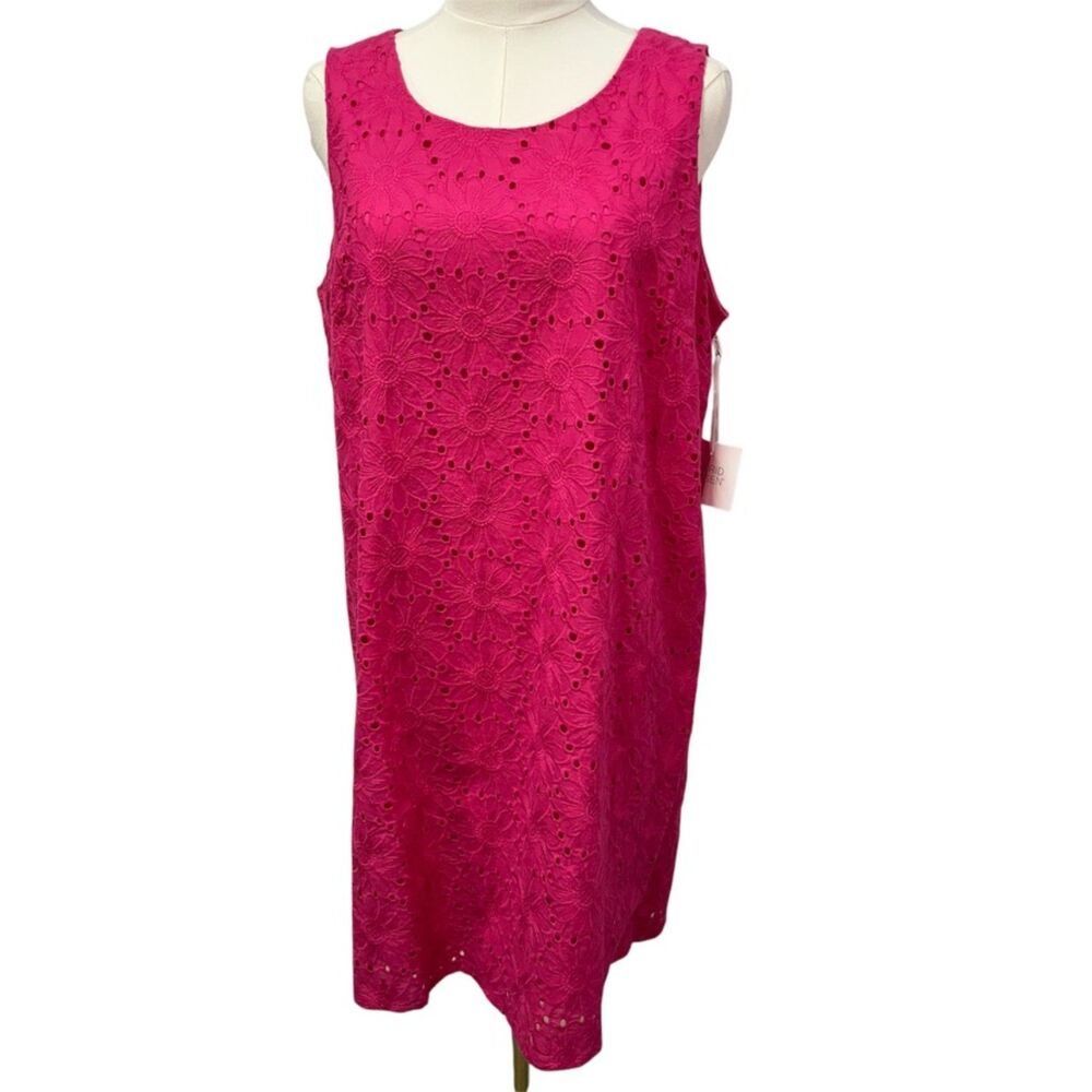 Sigrid Olson Pink Floral Eyelet Dress Sleeveless 100% Cotton Womens L New Spring